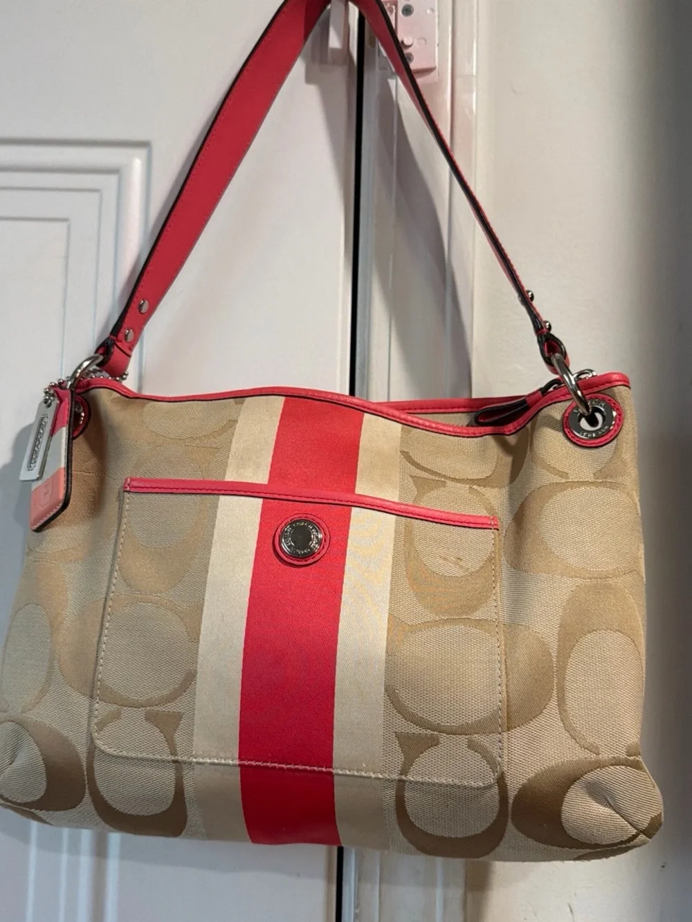 COACH HAMPTON SIGNATURE C JACQUARD CANVAS SHOULDER BAG FALL READY